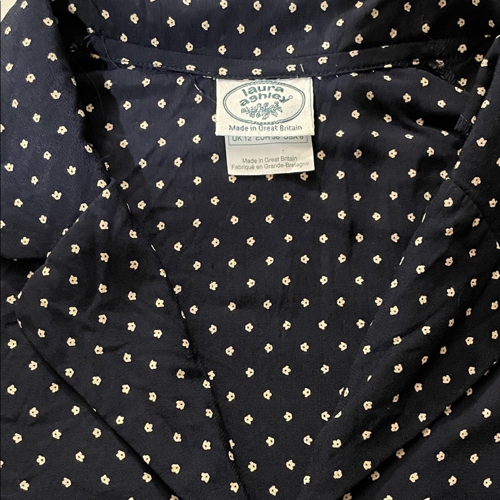 Laura Ashley Fitted Navy Floral Dot Blouse